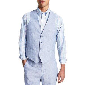 Bar III Men's Slim-Fit Linen Suit Separate Vest Blue/Grey Large NWT